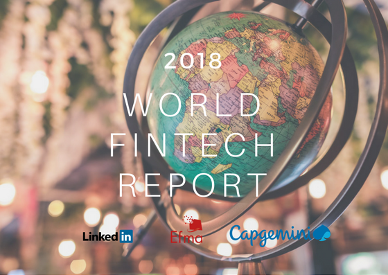 text: 2018 world fintech report alongside world globe